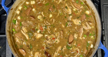 Pot of chicken and sausage gumbo