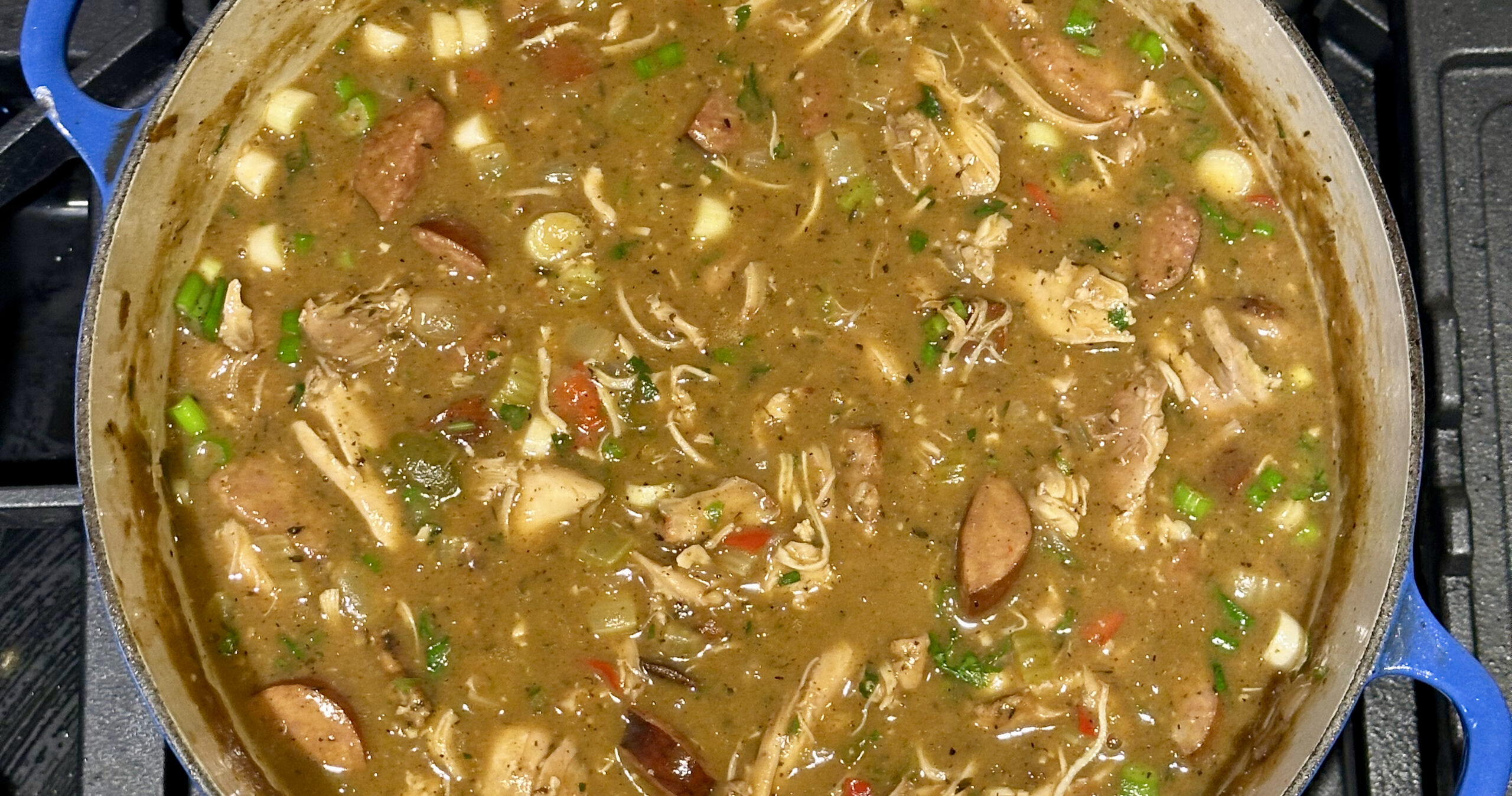 Pot of chicken and sausage gumbo